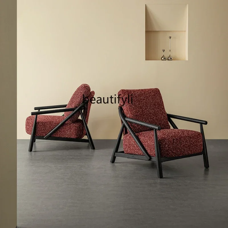 

56Solid wood single sofa chair Modern simple armchair Living room Balcony Fabric leisure chair