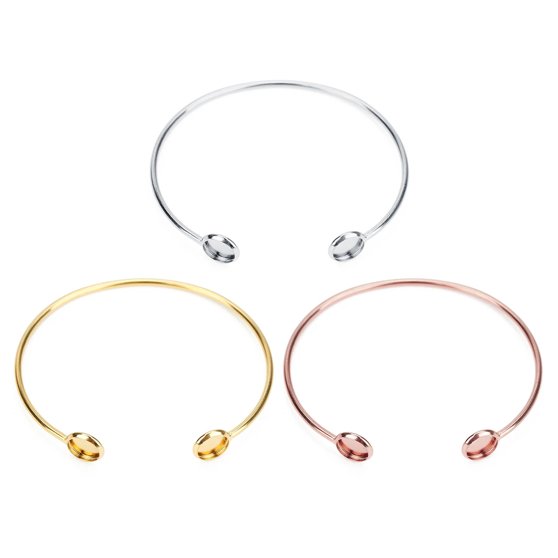 16.6cm Stainless Steel Bracelet Base Fit 8mm Cabochon Bangle Bezel Setting Trays Bendable Cuff Bangle Jewelry Making Accessories view 5