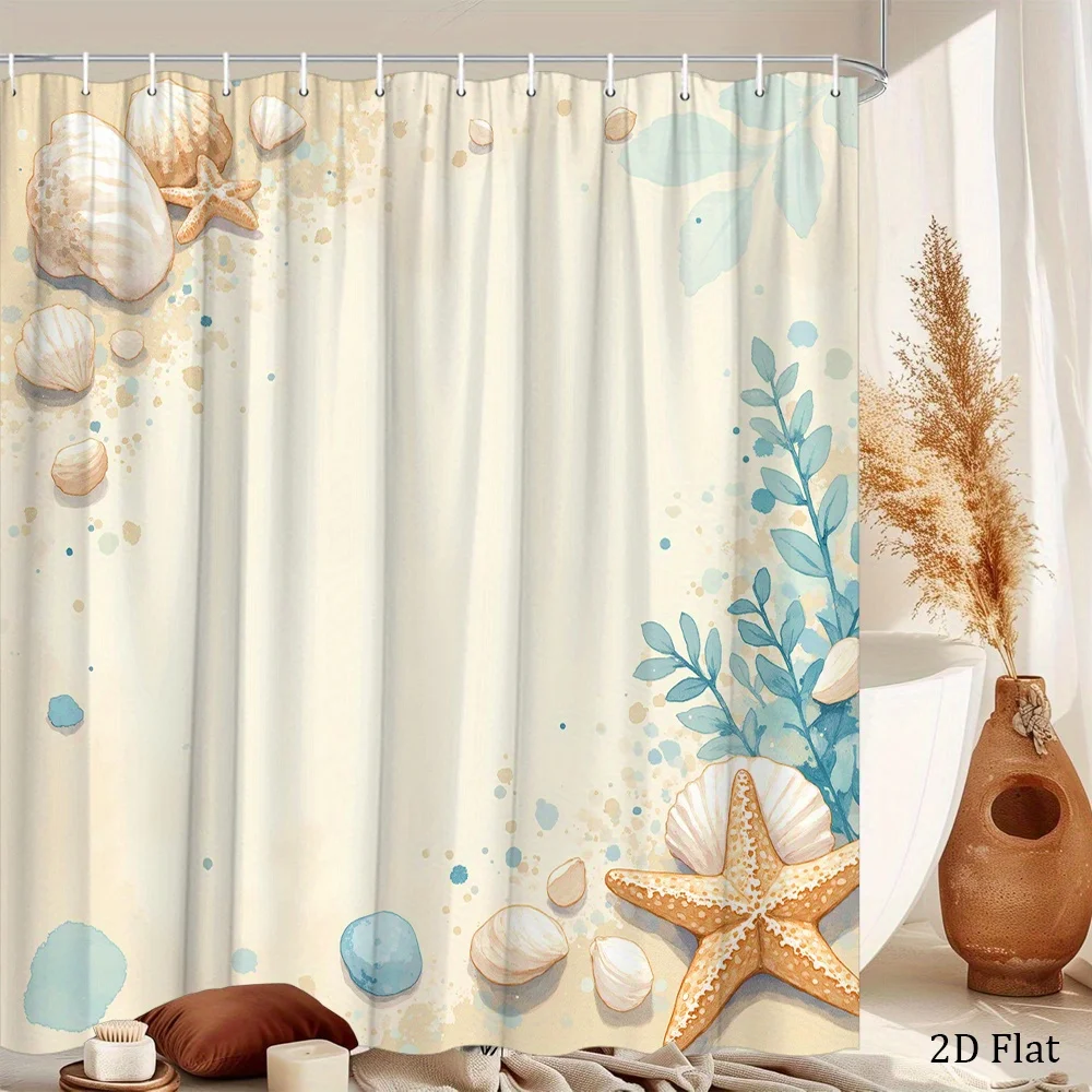 

Coastal Beach Seashell Starfish Shower Curtain Waterproof Ocean Nautical Bathroom Decor Tropical Curtain for Bath
