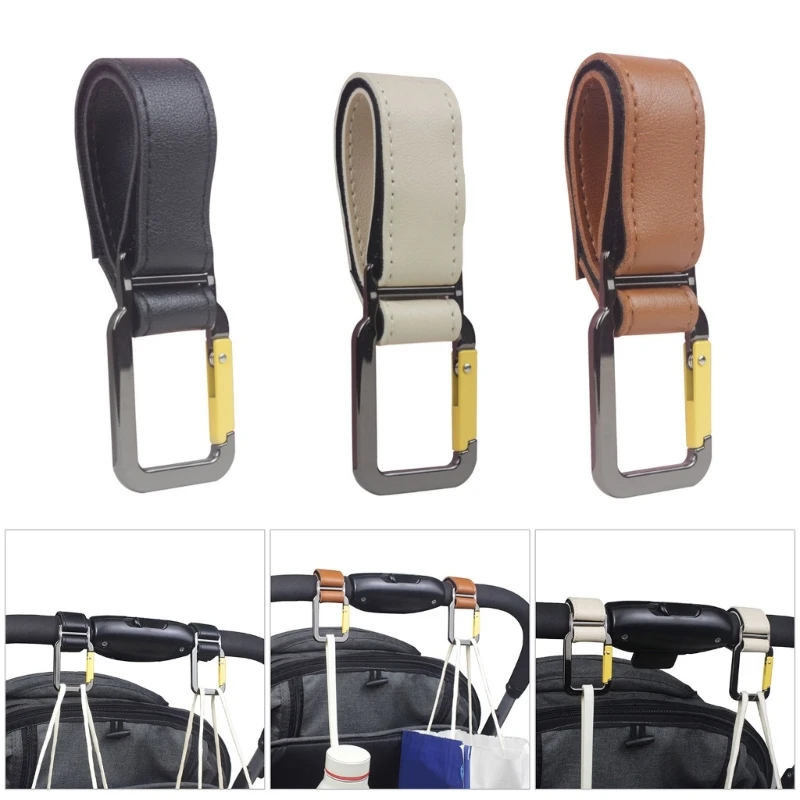 

J15U Multipurpose Baby Strollers Accessory PU Leather Hook For Bags Groceries Bikes Car Carriages
