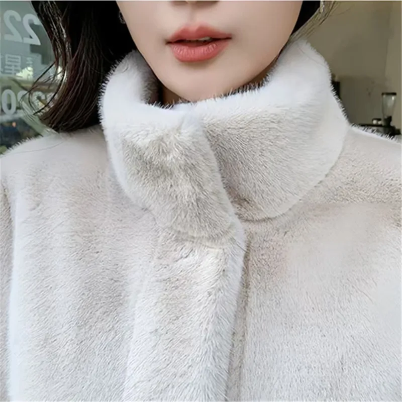 Faux Mink Fur Coat for Women,Single Breasted Jackets,O-Neck Overcoat,Female Clothes,Autumn,Winter,New,2025