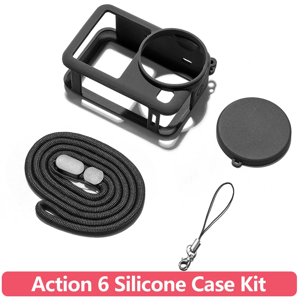 Soft Silicone Protective Case for DJI Osmo Action 6 Camera Shockproof Scratchproof Cover with Lens Cap Lanyard Anti-Drop