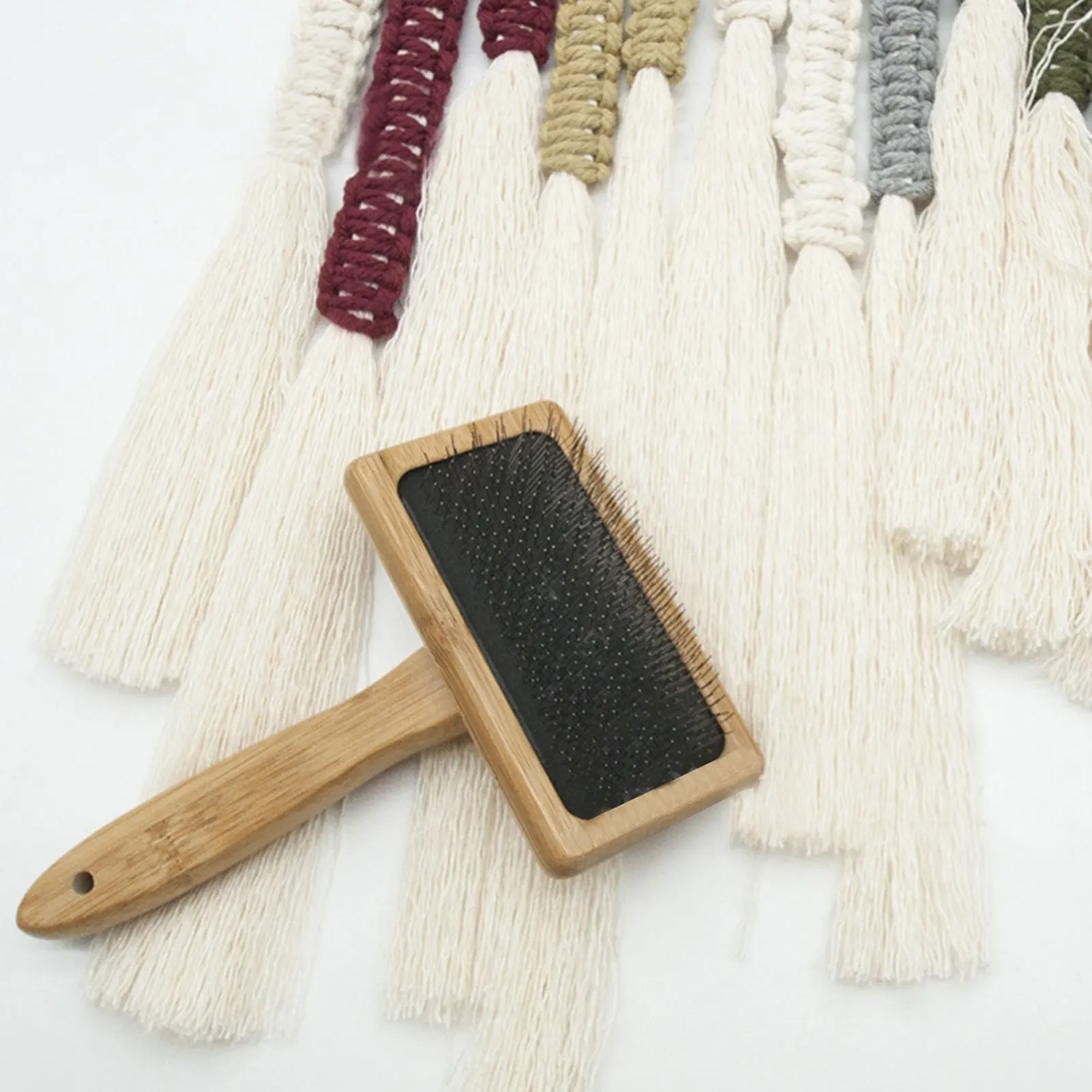 Rug Tassel Brush Macrame Carpet Tapestry Weaving Cotton Rope Weaving Comb Pet Dematting DIY Open Knot Carding Comb Tools