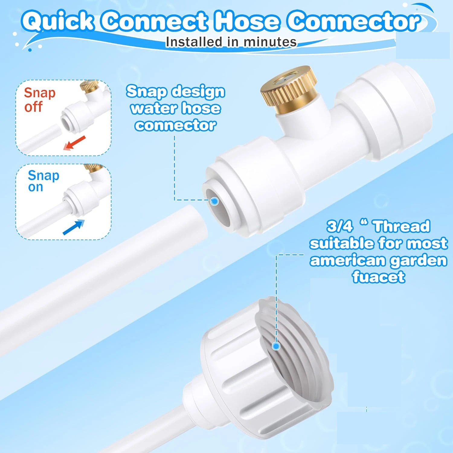 Pool Slide Water Tubing Kit 10m Water Lines for Above Ground Pool Slide, Water Slide Tube with 3 Brass Mist Nozzles, Fan Misting