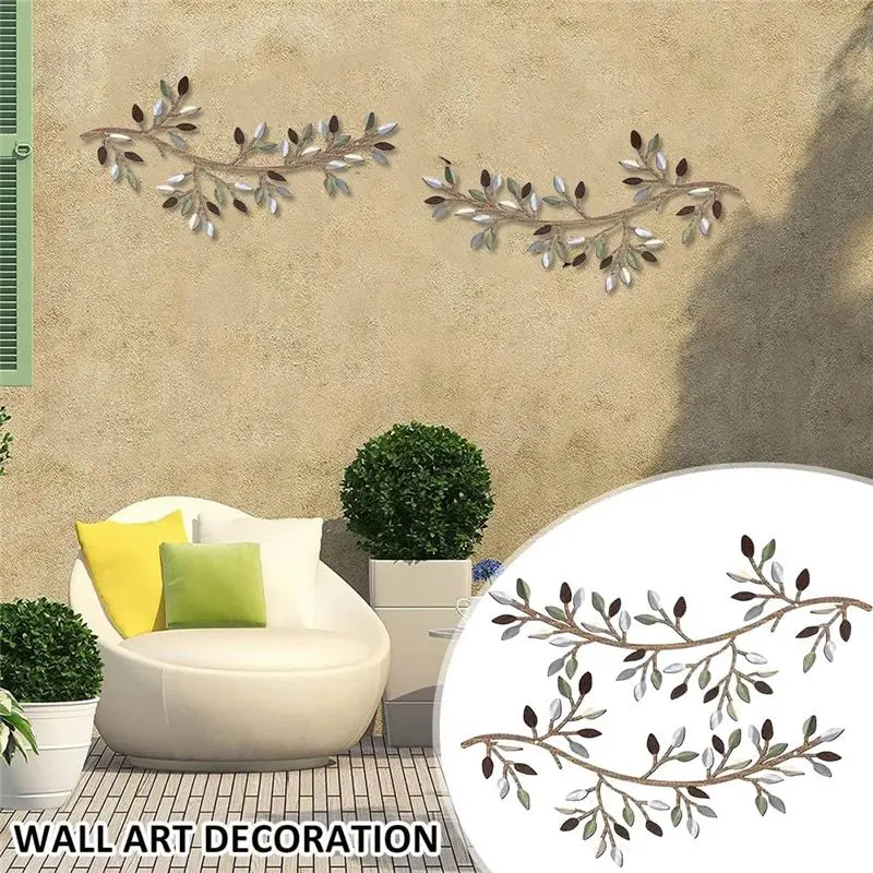 B84B Metal Tree Leaf Wall Decor, 1 Pcs Wrought Iron Vine Wall Art, Scroll Sculptures for Living Room Bedroom Home Decoration