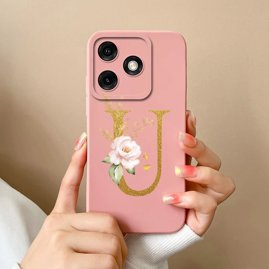 Case For Itel A50 Art Flower 26 Letters Liquid Silicone TPU Back Cover For ItelA50 ItelA 50 Advanced Sense Couple Fundas Shell