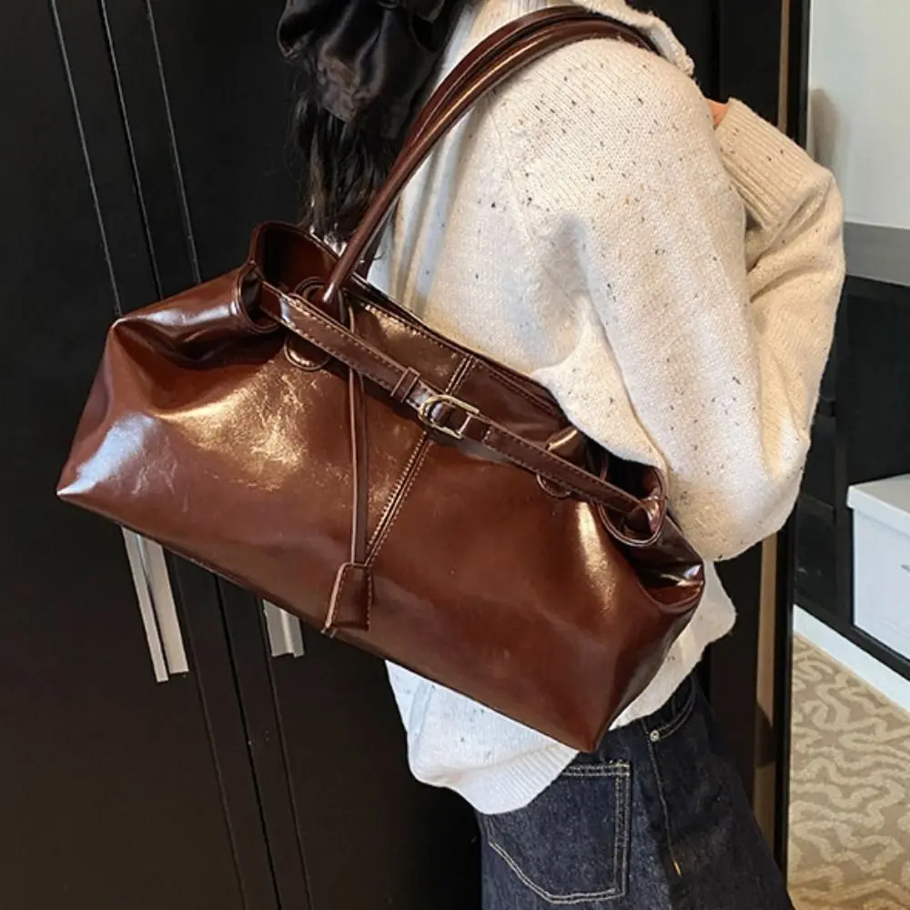 

Korean Style Vintage Shoulder Bag Tote Bag PU Leather Large Capacity Handbag Large Capacity Solid Color Underarm Packs Outdoor