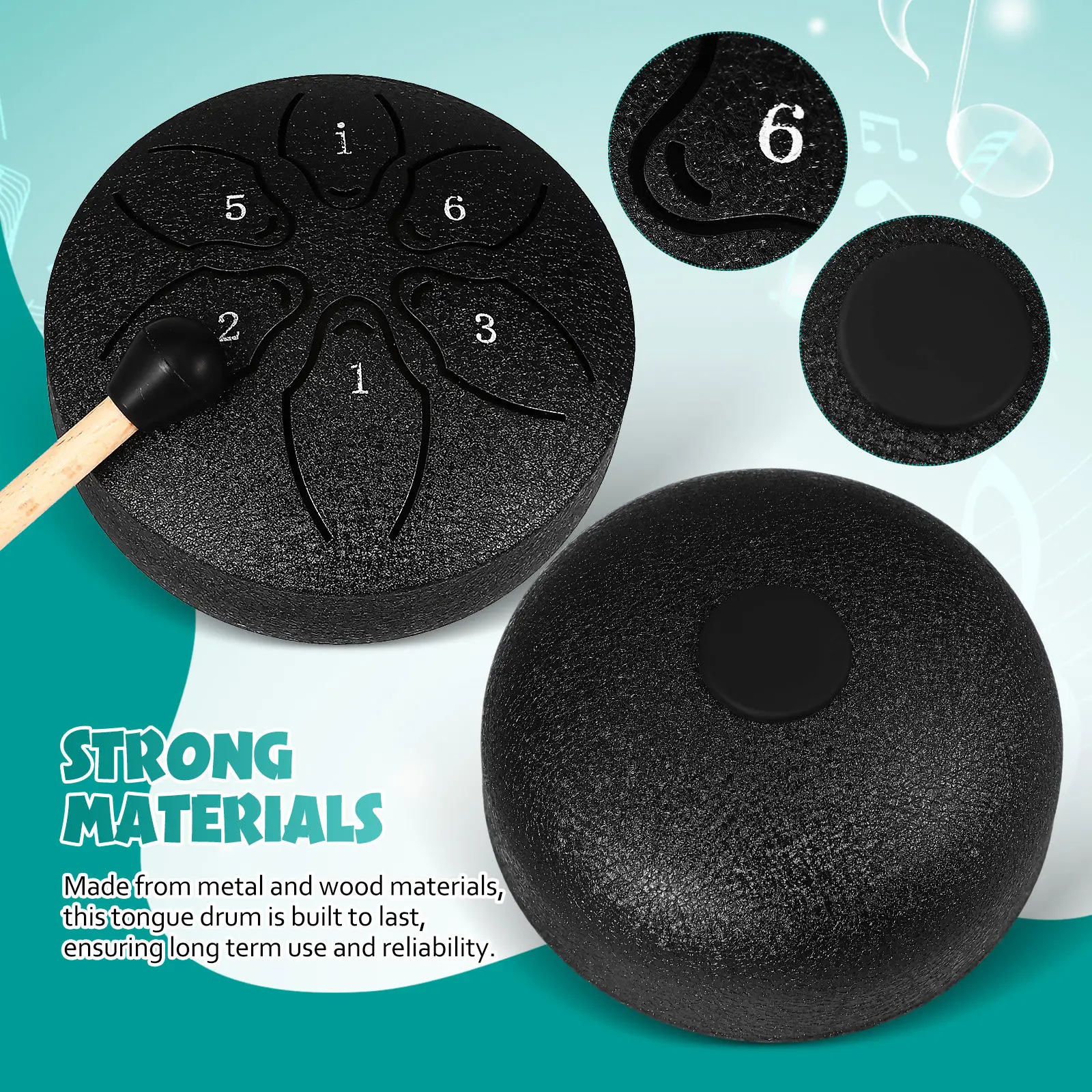 6-Tone Ethereal Compact Tongue Drum 3 Inches Rain Drum Pocket Instrument for Garden Yoga Music Therapy Relax Drums for Adults