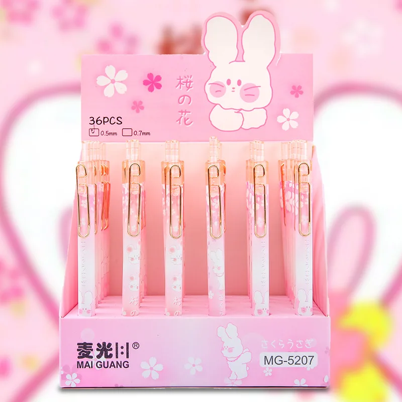 36pcs Cute Cherry Blossom Rabbit Push Type Student Activity Pencil Cartoon Student Automatic Pressing Pencil Student Stationery