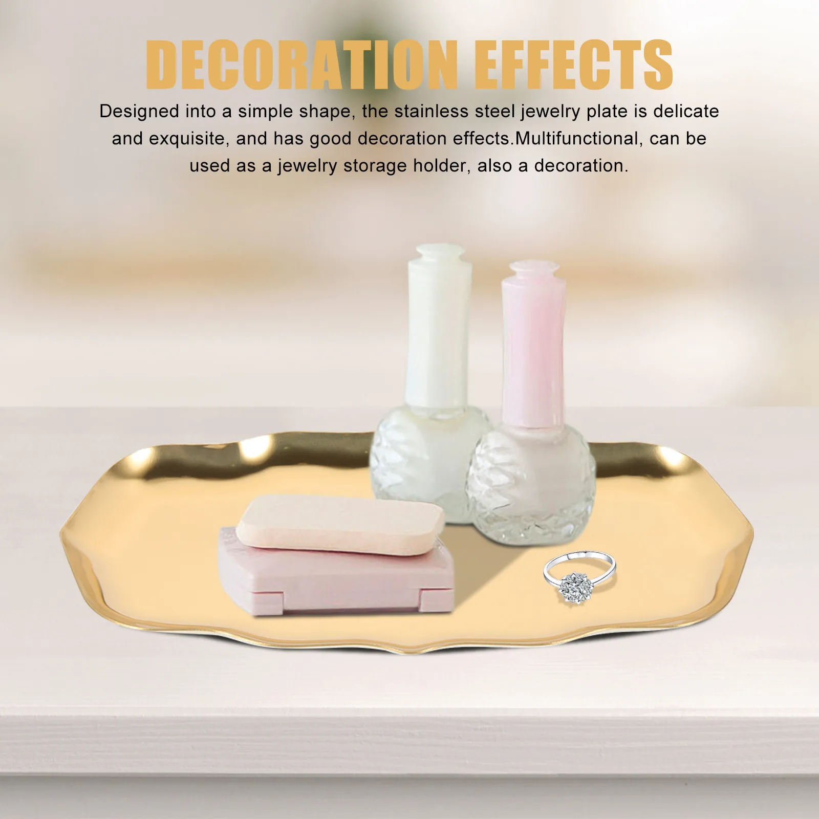

Stainless Steel Jewelry Dish Desktop Display Tray Jewelry Organizer Plate Decorative Ring Earring Holder Dressing Table