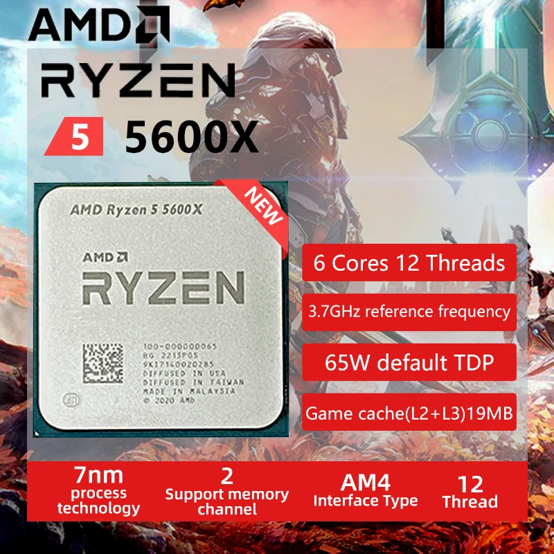 AMD Ryzen 5 5600X R5 5600X 3.7 GHz Six-Core twelve-Thread 65W CPU Processor L3=32M 100-000000065 Socket AM4