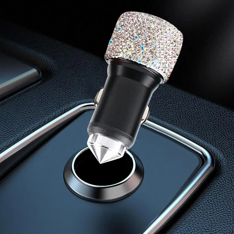 Rhinestone USB Car Charger TypeC Auto Charger Dual Port Fast Adapter Portable Aluminum Alloy Rhinestones Chargers For Automobile