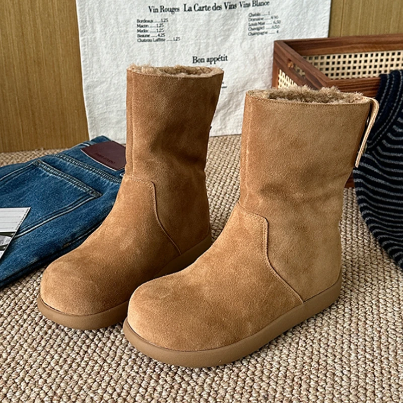

Flats Women's Ankle Boots Fur Warm Casual Shoes Cozy Short Plush Suede Winter Boots 2025 Designer Snow Botas De Mujer Zapatos