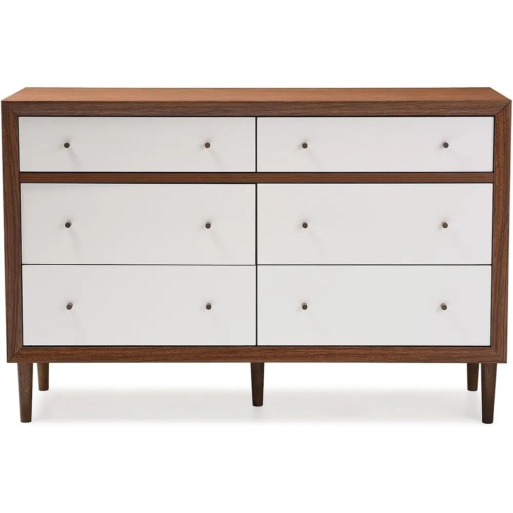 Scandinavian Style 6-Drawer White & Walnut Storage Dresser