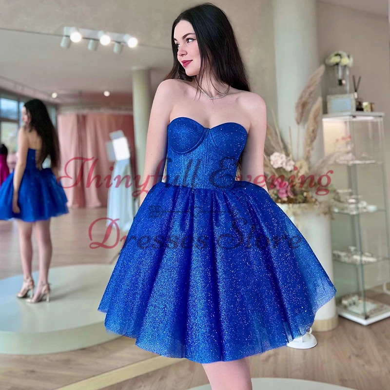 Thinyfull Formal Mini Prom Evening Dresses Sweetheart Short Glitter Tulle Party Dress Women Night Cocktail Prom Gowns Customized