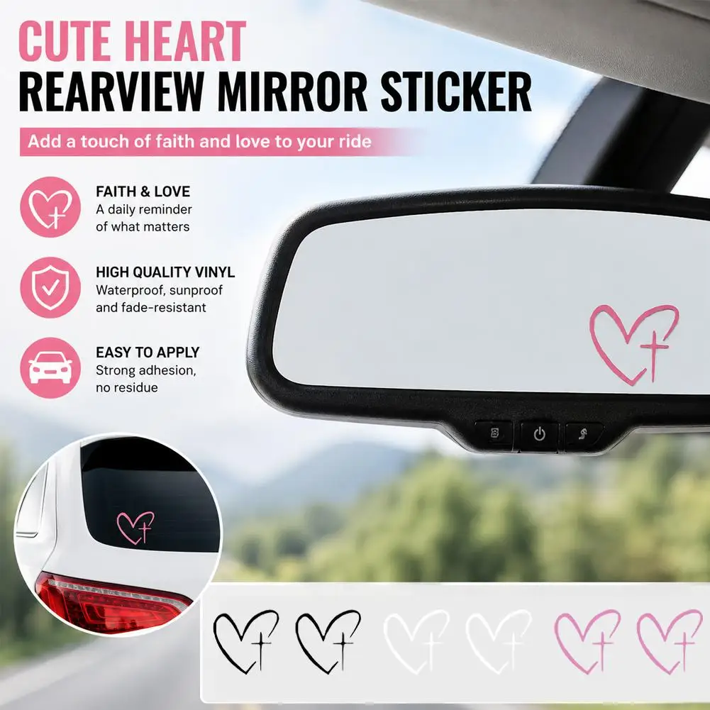 Heart-shaped Cross Car Rearview Mirror Stickers, Personalized Creative Decorative Waterproof And Sunproof Car