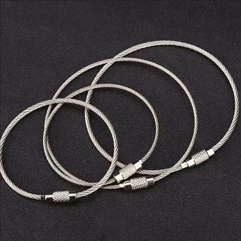 سلسلة المفاتيح المعدنية علامة الحبال أسلاك الفولاذ المقاوم للصدأ كابل حلقة المسمار قفل أداة حلقة مفتاح كيرينغ دائرة مخيم معلقة أداة الأجهزة