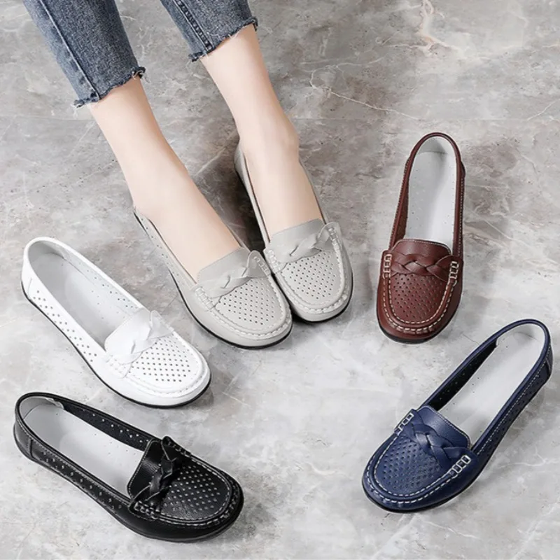 

2025 New Flats Solid Color Fashion Leather Women Flats Round Toe Spring and Autumn Comfortable Nurse Shoes zapatillas de mujer