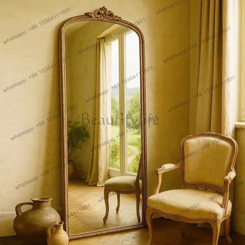 

French retro carved arched floor mirror American art style decorative mirror household