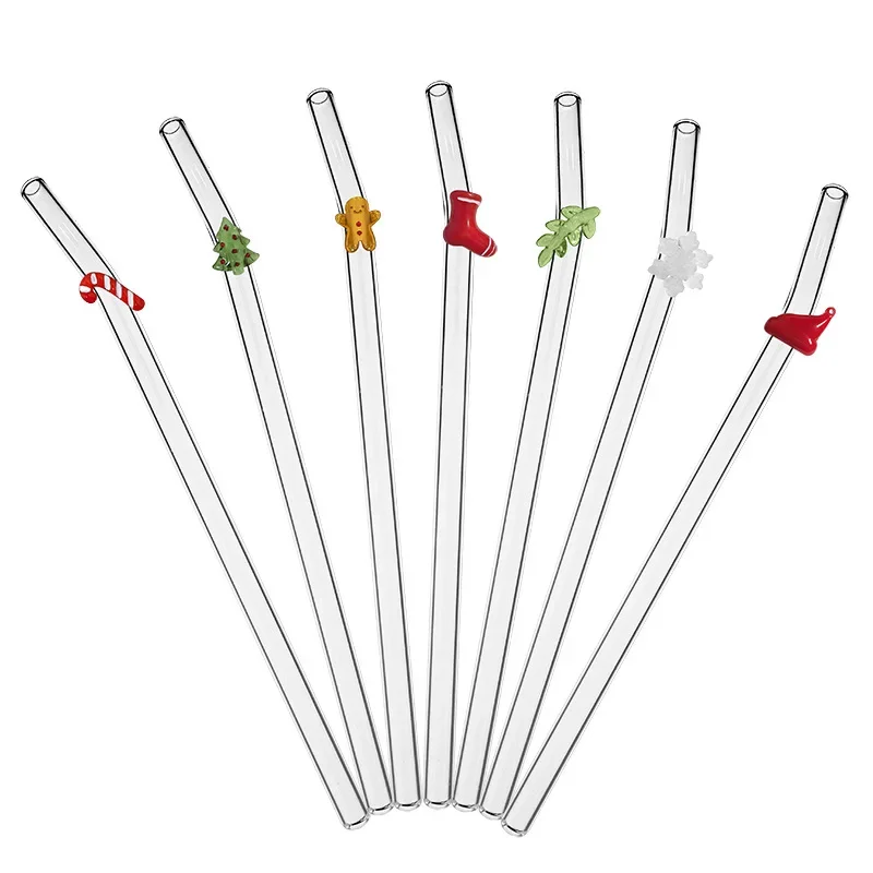 4 pièces noël Milk Shake jus thé Cocktail paille verre pailles à boire ensemble paille réutilisable avec brosse barre accessoires