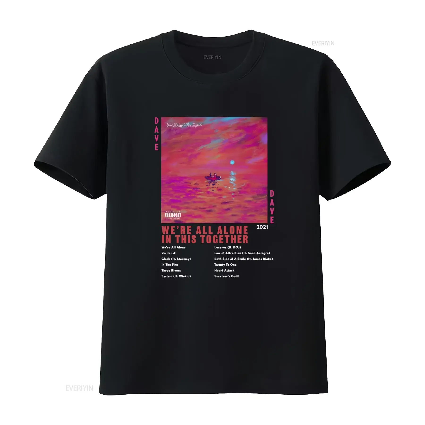 Dave We'Re All Alone In This Together Album Lyrics T Shirt Santan Bootleg Rap with Song Titles Black Vintage Streetwear homme