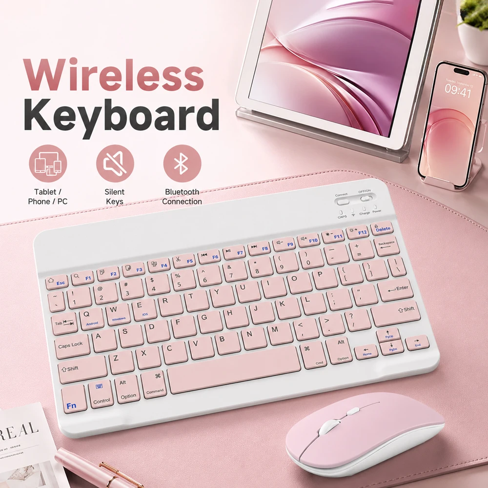 

Multi-color Bluetooth Wireless Keyboard and Mouse Set for iOS/Android/Windows Suitable for iPad Xiaomi/Huawei Silent Keyboard