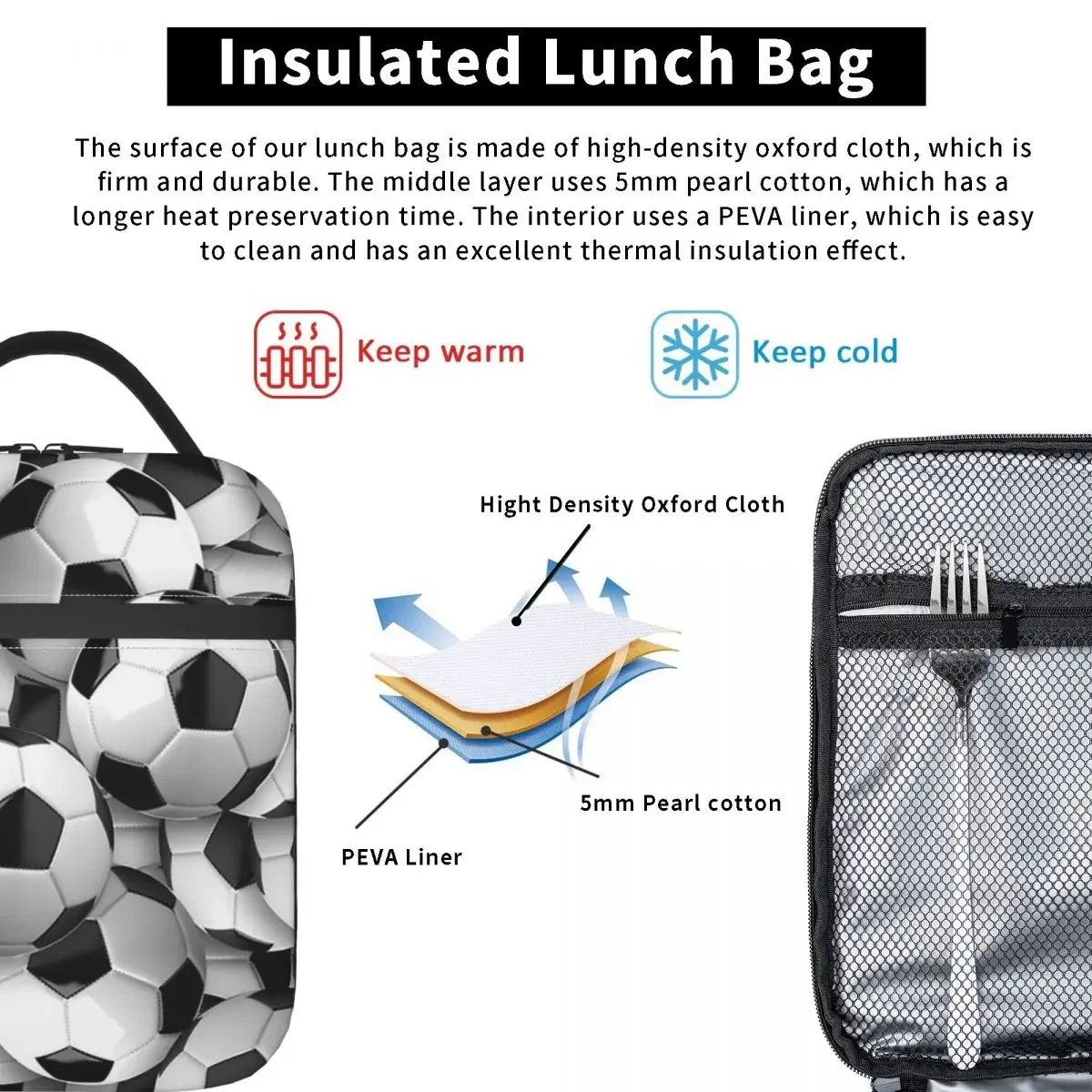 Soccer Football Insulated Lunch Bags High Capacity Sport Lover Meal Container Cooler Bag Tote Lunch Box School Outdoor Girl Boy