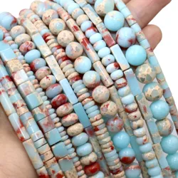 Natural Stone Blue Snakeskin Jaspers Shoushan Sediment Gem Oval Rondelle Loose Beads For Jewelry Making DIY Bracelet