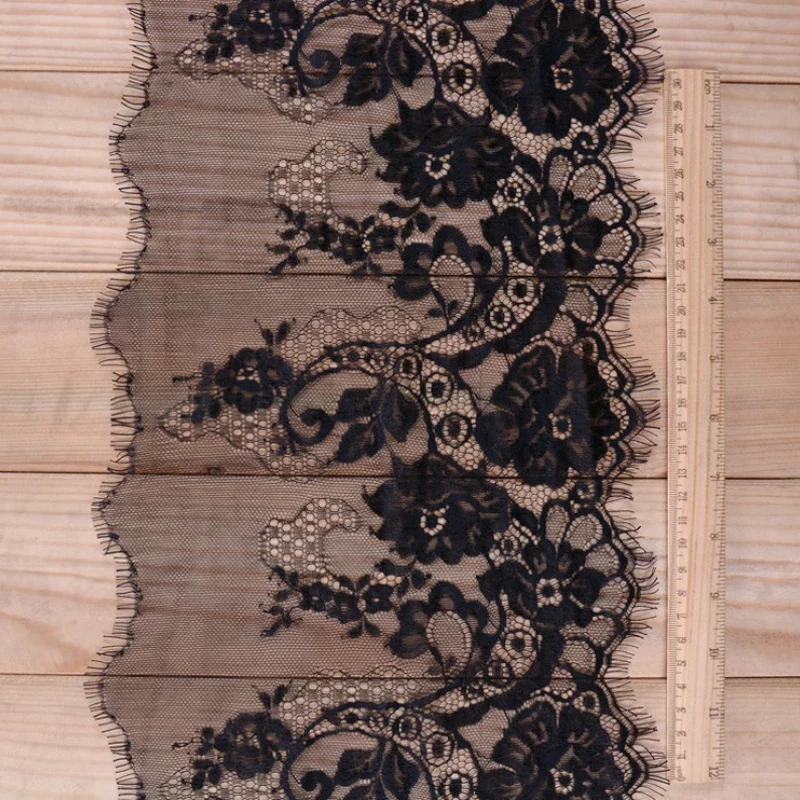 Eyelash Lace Fabric for Wedding Dress, DIY Decorative, Soft, Off White, Black, Nylon, Trim, 3Y/Lot, 24cm Width