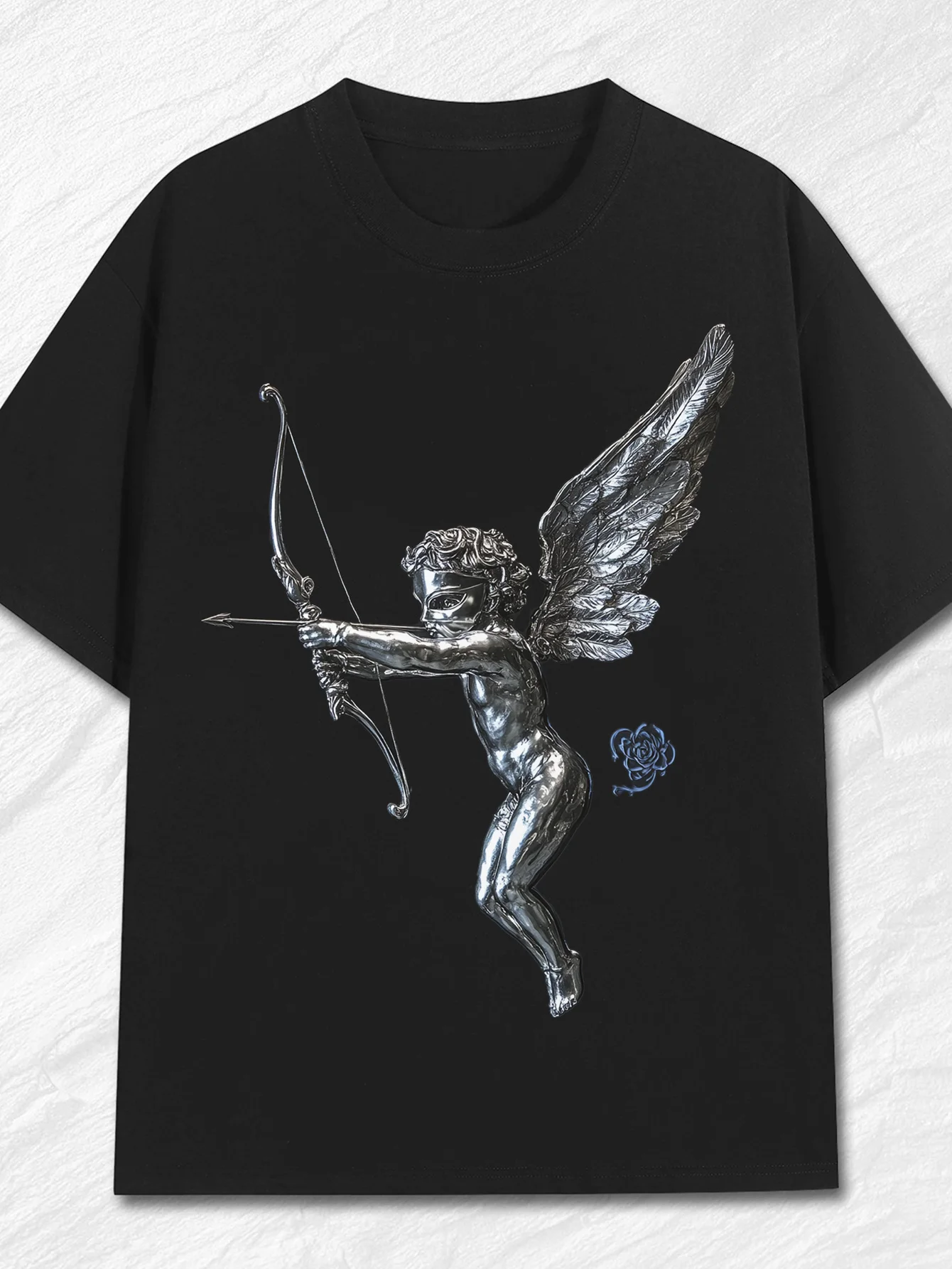 

Металлические крылья ангела с графическим принтом, летняя мужская и женская футболка с короткими рукавами, повседневная свободная уличная уличная мода, мода