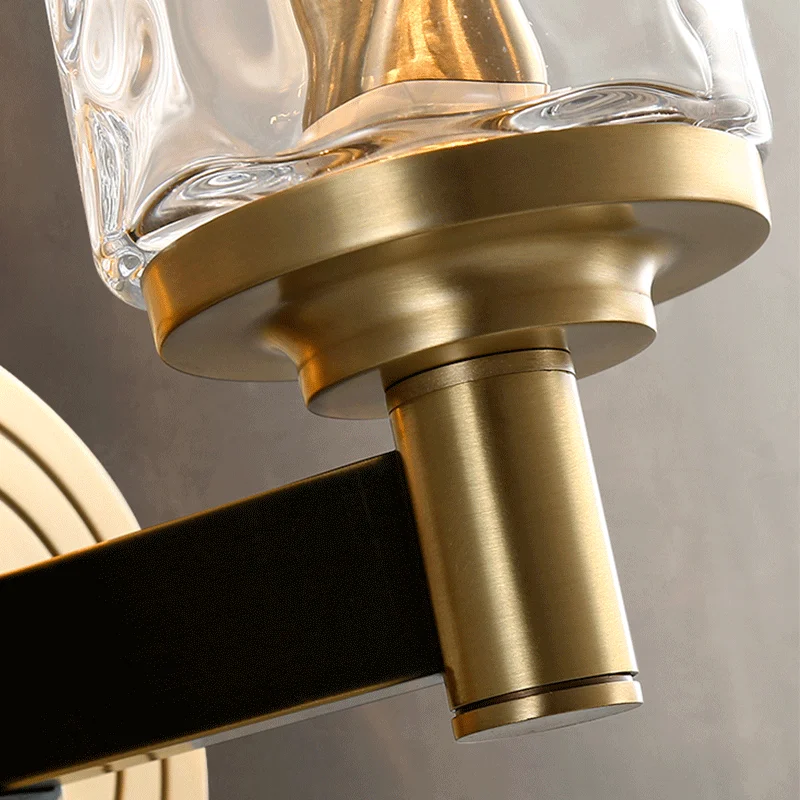 Copper Wall Lamp Double Head Designer Model Room Retro Water Ripple Glass Bedroom Bedside Sconces Corridor Decoration Lighting
