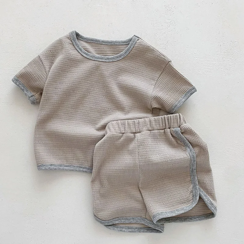 Korean Style Newborn Baby Boys Girls Clothing Suit Short Sleeved Cotton Solid Color T-shirt+Shorts Children Clothing Set