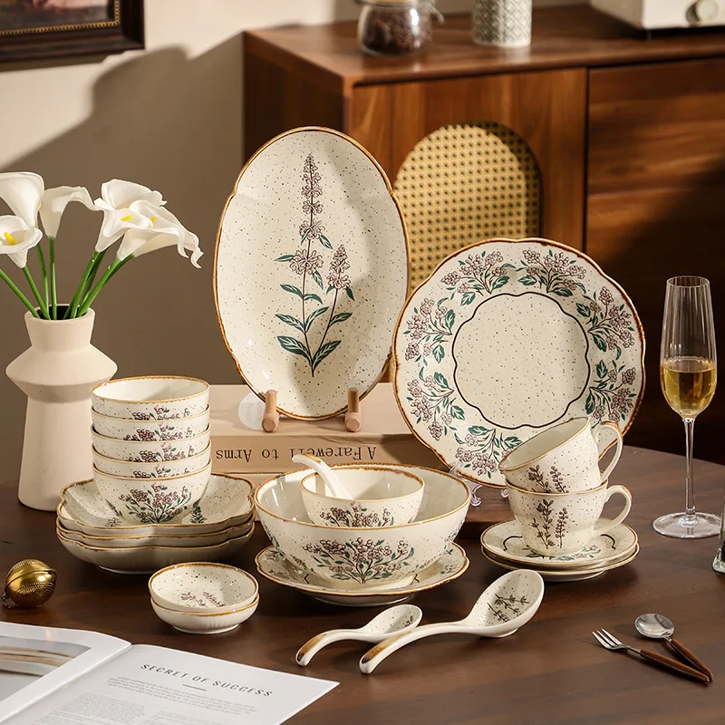 HYS new high-end niche ceramic dishes, tableware, high-value housewarming dishes, household retro plates, rice bowls and dishes
