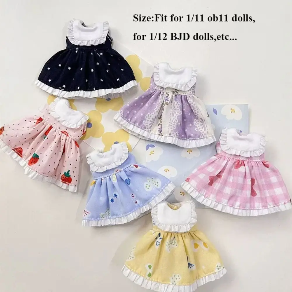 Vestidos estampados feitos à mão acessórios 6 estilos roupas de bonecas vestidos moda roupas diy para bonecas 1/11 ob11/para 1/12 bjd
