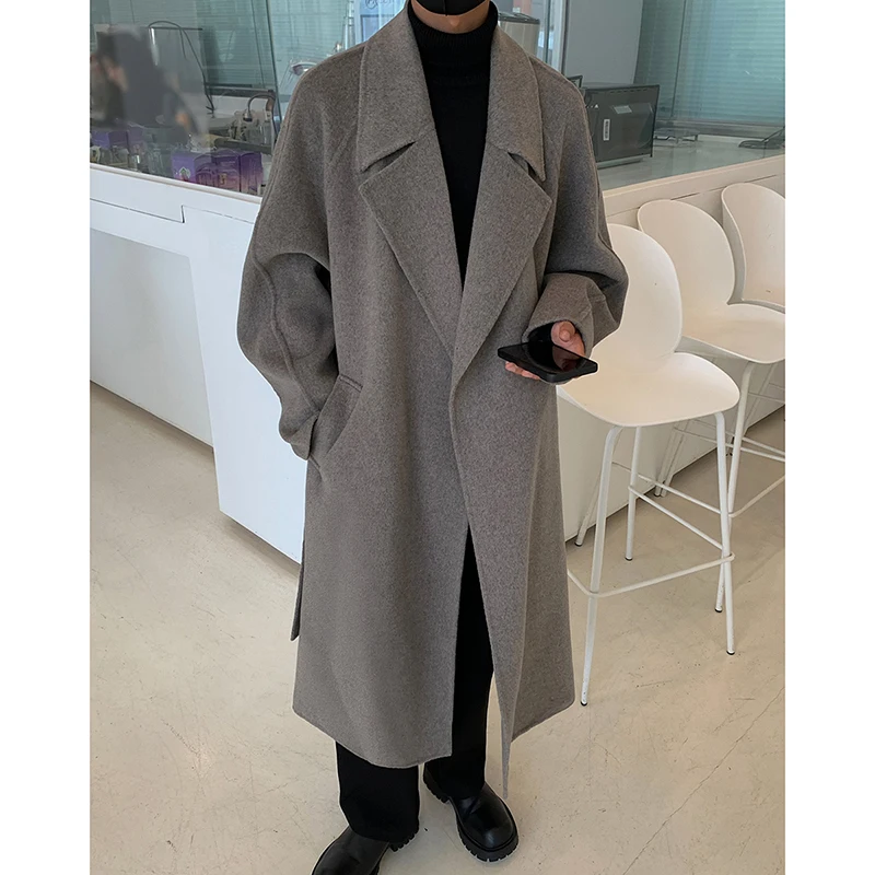 Buttonless Loose Casual Men's Solid Color High-quality Warm Autumn and Winter Woolen Coat for Daily Business and Casual Wear.