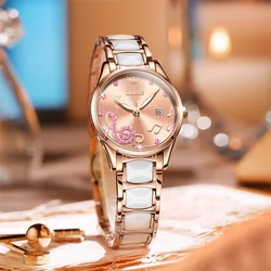 OLEVS Luxury Brand New Watch For Women Fashion Musical Note Ceramics Watches For Ladies Casual Female Quartz Watch Reloj Mujer