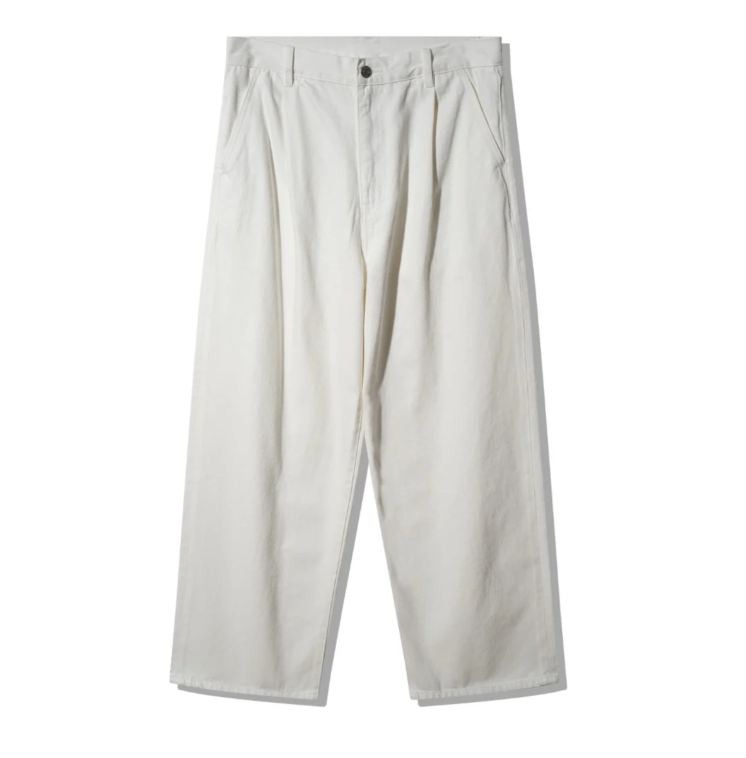 Minimalist Off White Pleated High Waist Wide Leg Pants Men Women Solid Wash Draping Loose Straight Casual Trousers