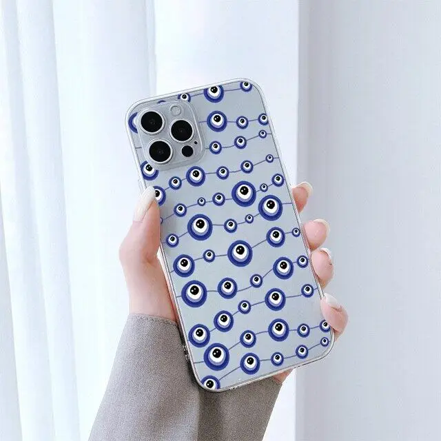 Coque de téléphone Blue Evil Eye, Lucky Eye, Coque transparente pour iPhone 16, 15, 14, 13, 12, 11 Pro, XS MAX, 7 Poly, 8, 7 Plus