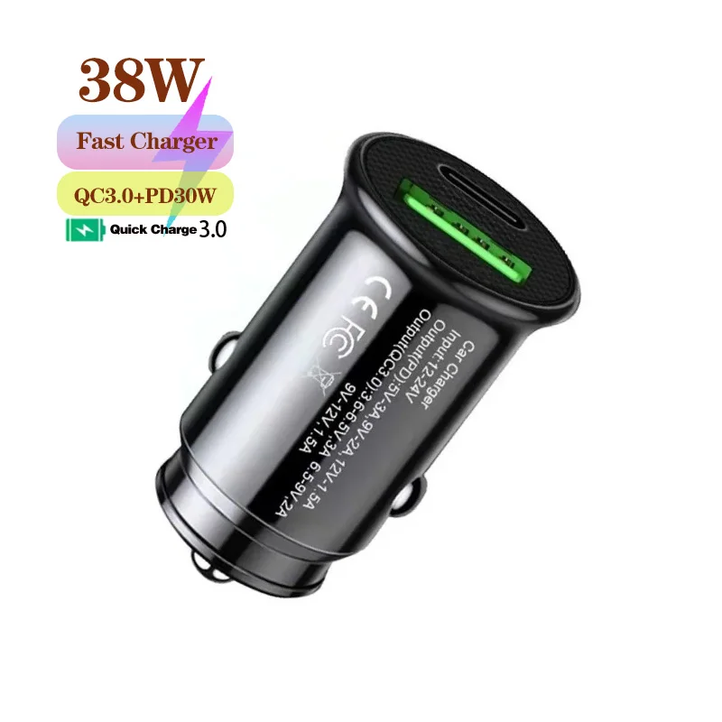 

100W 5A Invisible Mini Car Charger 2 Ports Car Charger Fast Charging PD20W/QC3.0Car Cigarette Lighter Flash Charge for phones