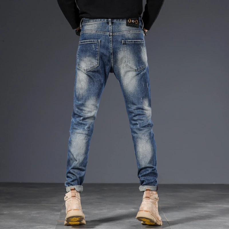 EH · MD Patch Jeans cuciti Tessuto a rete traspirante da uomo Fodera interna Fori raschiati Pantaloni Ricamati Morbido elastico Cat Claw Mark