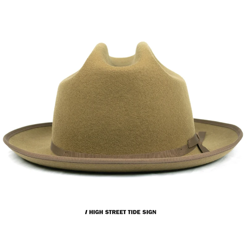 Men Wool Felt Hat , Mountain Top Design American Cowboy Hard Fedora Hat With M L XL Size For Black Beige Yellow Color