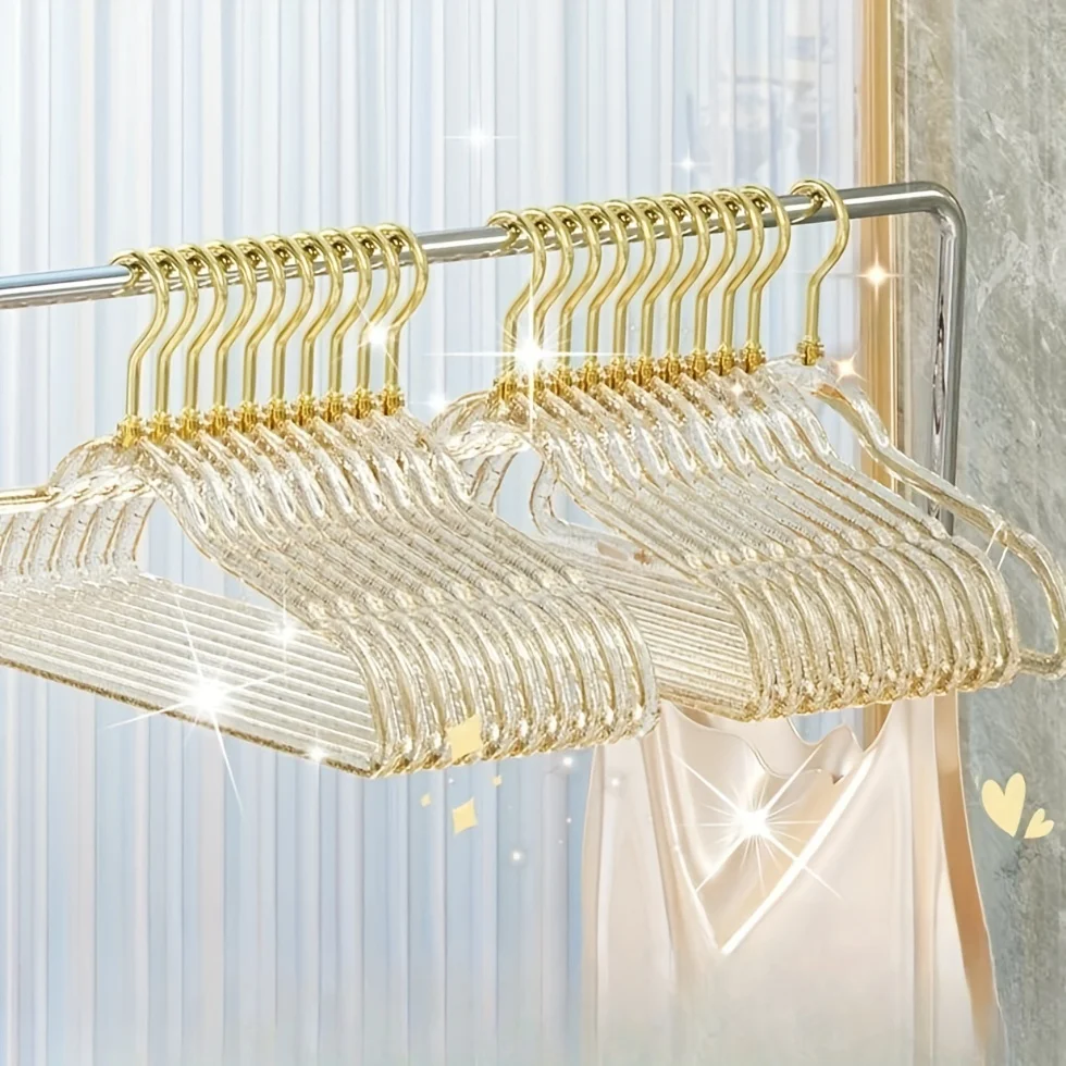 10pcs Transparent Glitter Hangers Non-slip Clothes Hangers Household Clothes Hanging Rack Thickened Traceless Clothes Hangers