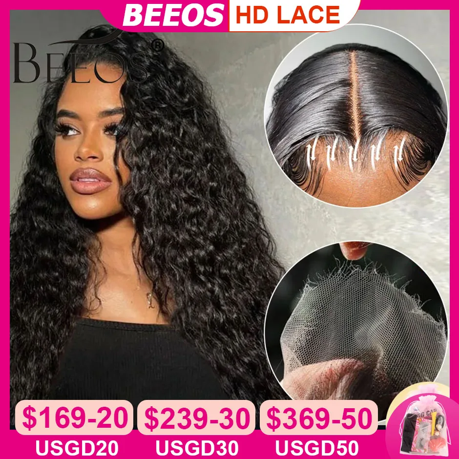 

BEEOS Ultra Fitted Glueless Wig Human Hair Ready To Wear 13X6 Human Hair Lace Frontal Wig Real HD Lace Water Wave Brazilian