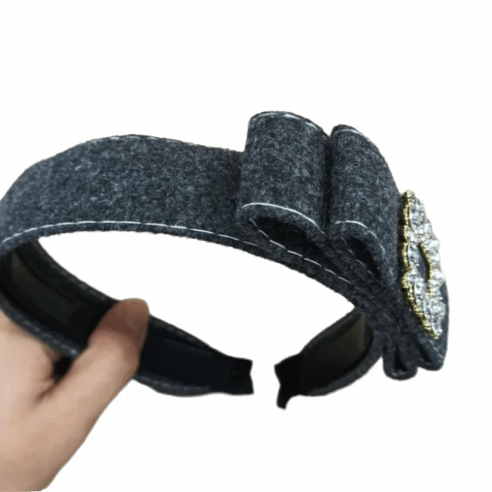 

Korean Style Rhinestone Bow Headband Vintage Headwear Wide Edge Hairband Non-Slip Hair Accessory Flocking Hair Hoop Wash Face