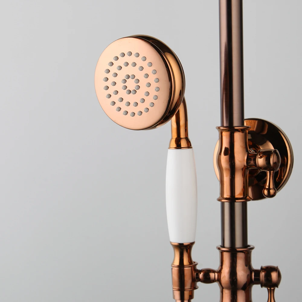 KEMAIDI Solid Brass Bathroom Shower Systerm Bathtub Mixer Rainfall Hand Shower & Spray Shower Facuet Rose Golden Shower Faucet