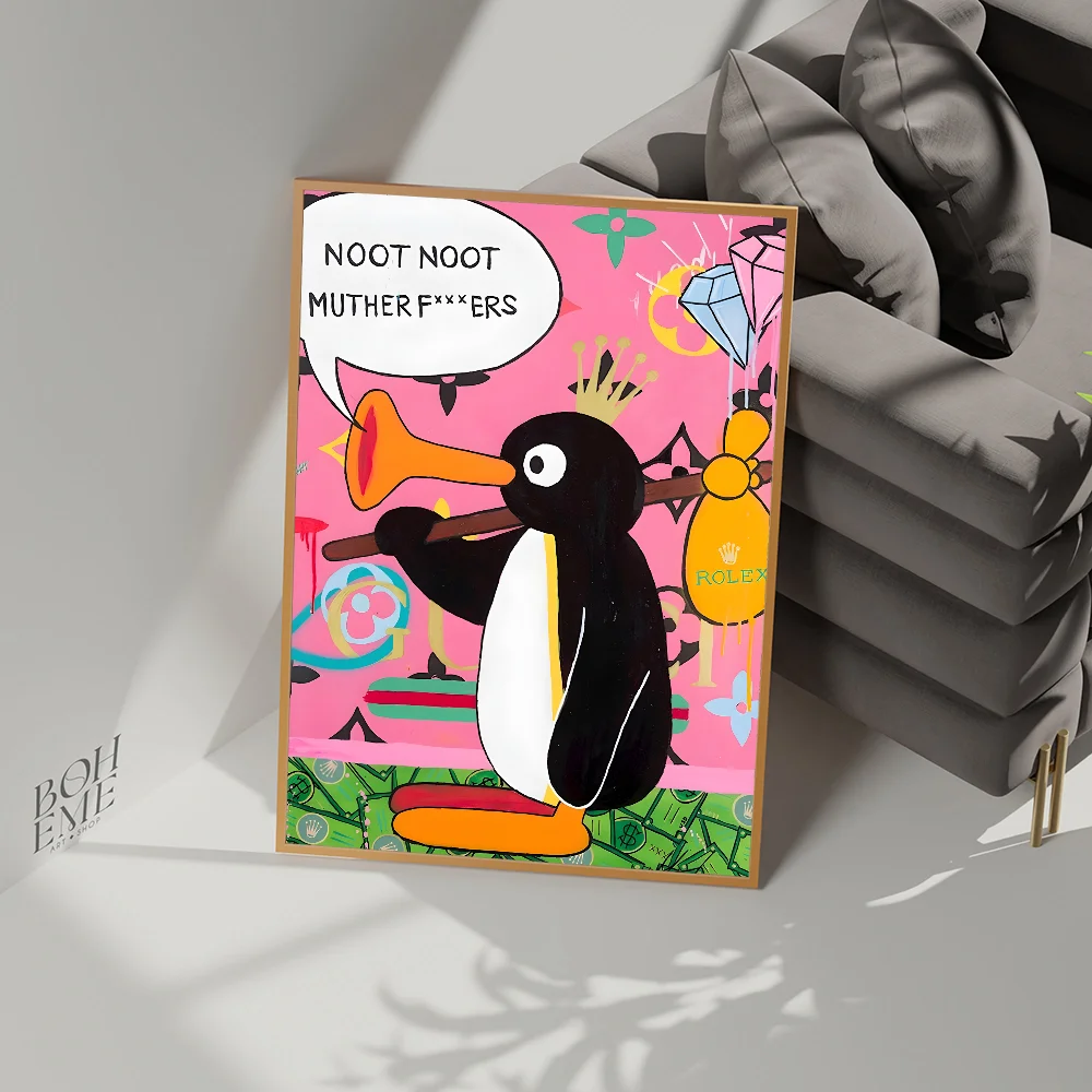 Pingu Noot Noot Posters Sticky Retro Kraft Paper Sticker DIY Room Bar Cafe Kawaii Room Decor