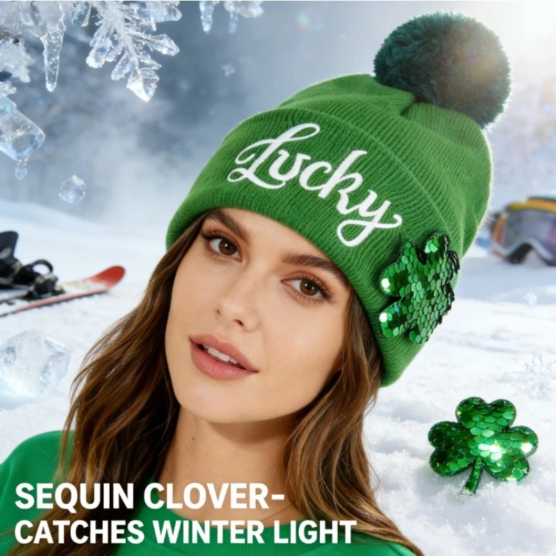 

Вязаная шапка на тему Святого Патрика. Зеленая теплая шапка с ирландской вышивкой. Новая праздничная вечеринка. Теплая шапка с вышивкой.