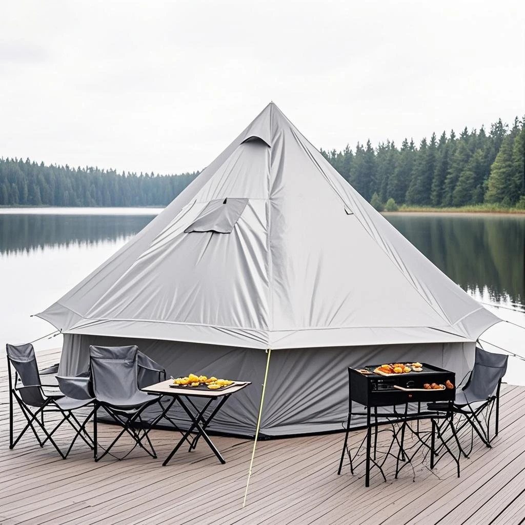 

Pyramid Tent Waterproof Glamping Oxford Fabric Outdoor Portable Yurt Tent with Stove Window for Camping Holds up to 8 People