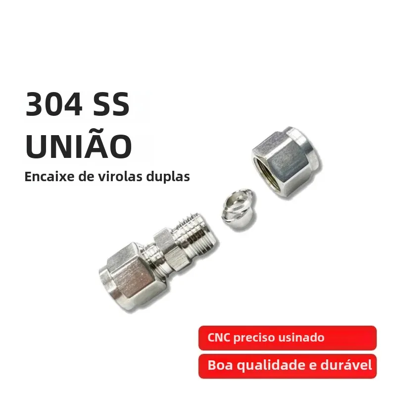 União de redução igual de compressão de aço inoxidável 304 3 4 6 8 10 12 14 16mm 1/8 "1/4" 3/8 "1/2" conector de virolas duplas de tubo OD