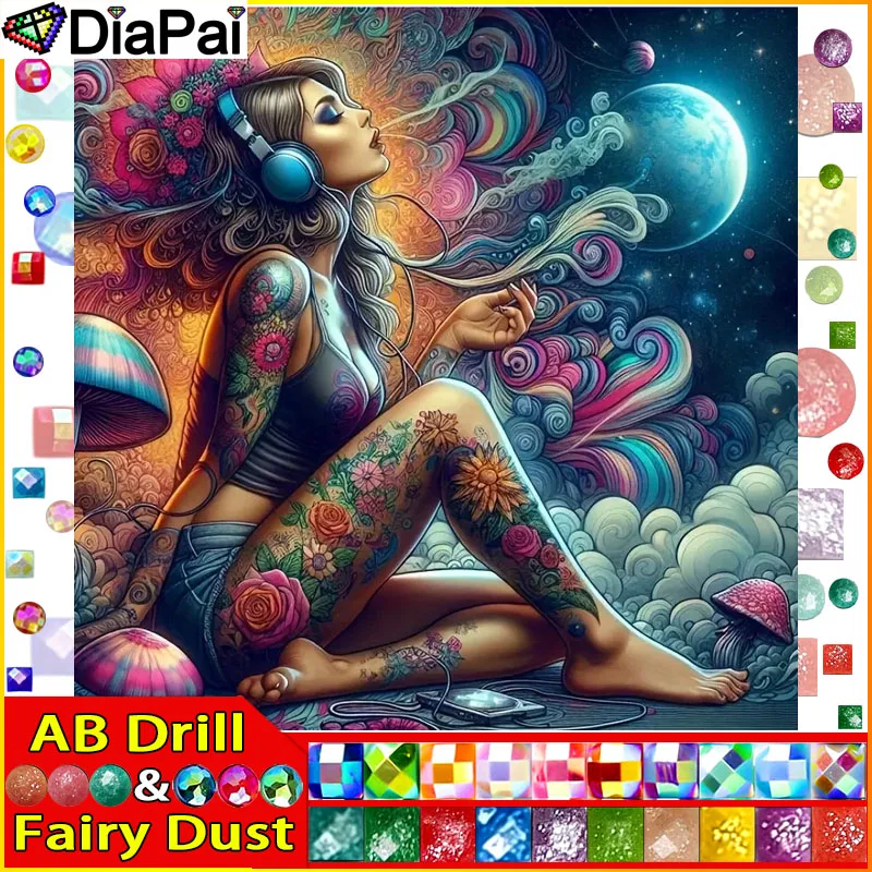 DiaPai Fairy Dust AB  Diamond Painting Cross Stitch Pattern 5D Diamond Embroidery " Woman Tattoo" Home Decor DIY diamond Art